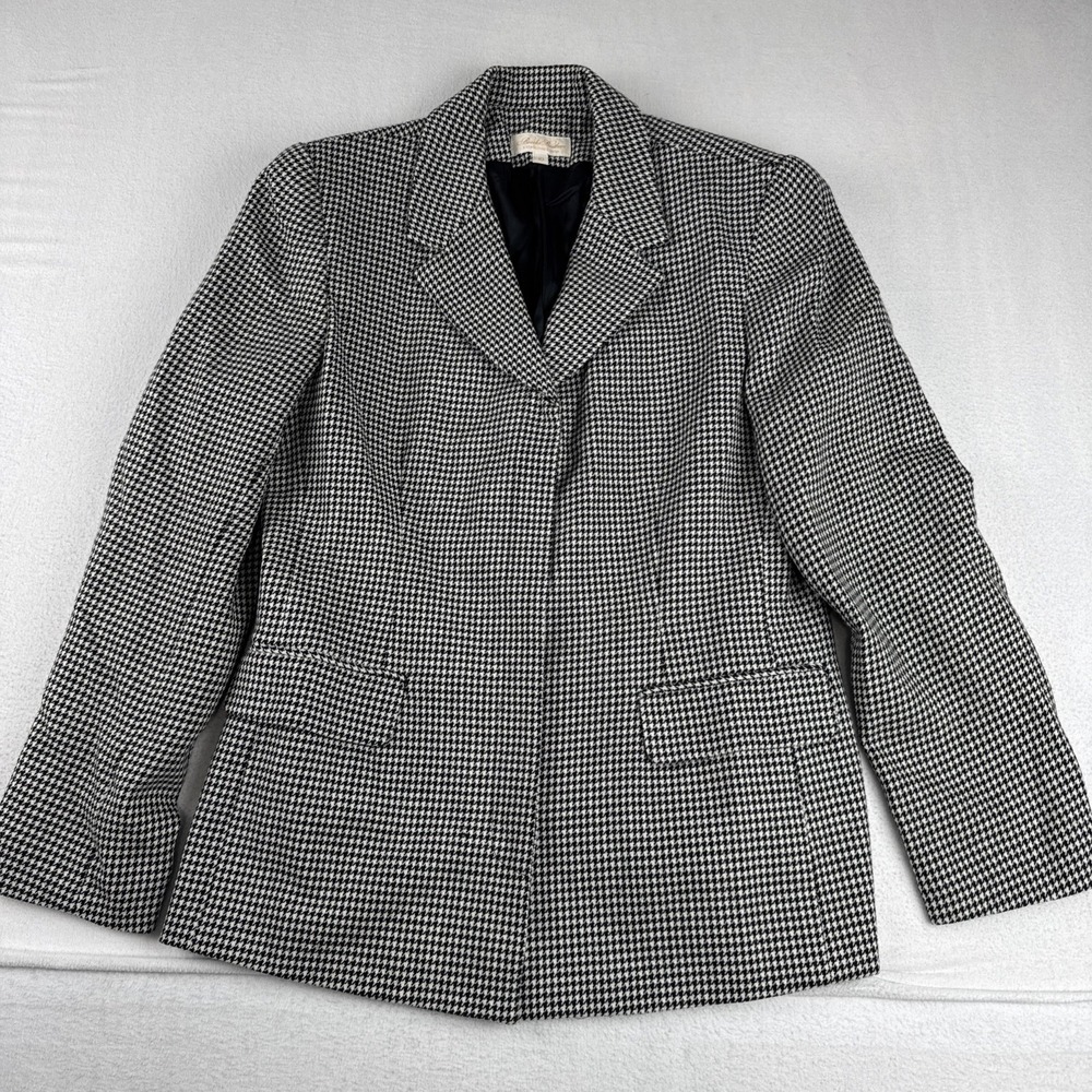 VTG Brooks Brothers Womens 4 Button Blazer Jacket Sz 10 Houndstooth Gold Black
